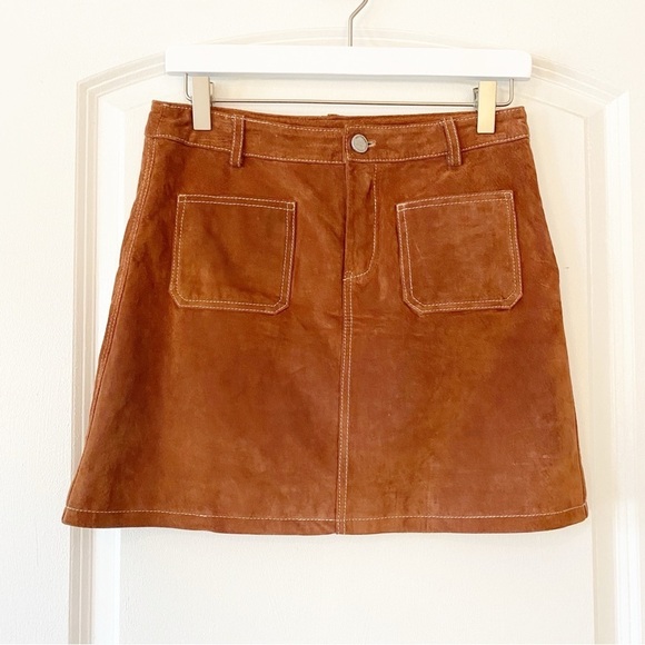 BLANK NYC Brown Suede Patch Pocket Mini Skirt Size 25 - Picture 4 of 10